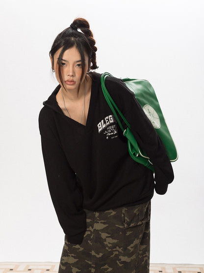 Waffle Knit V Neck Hoodie