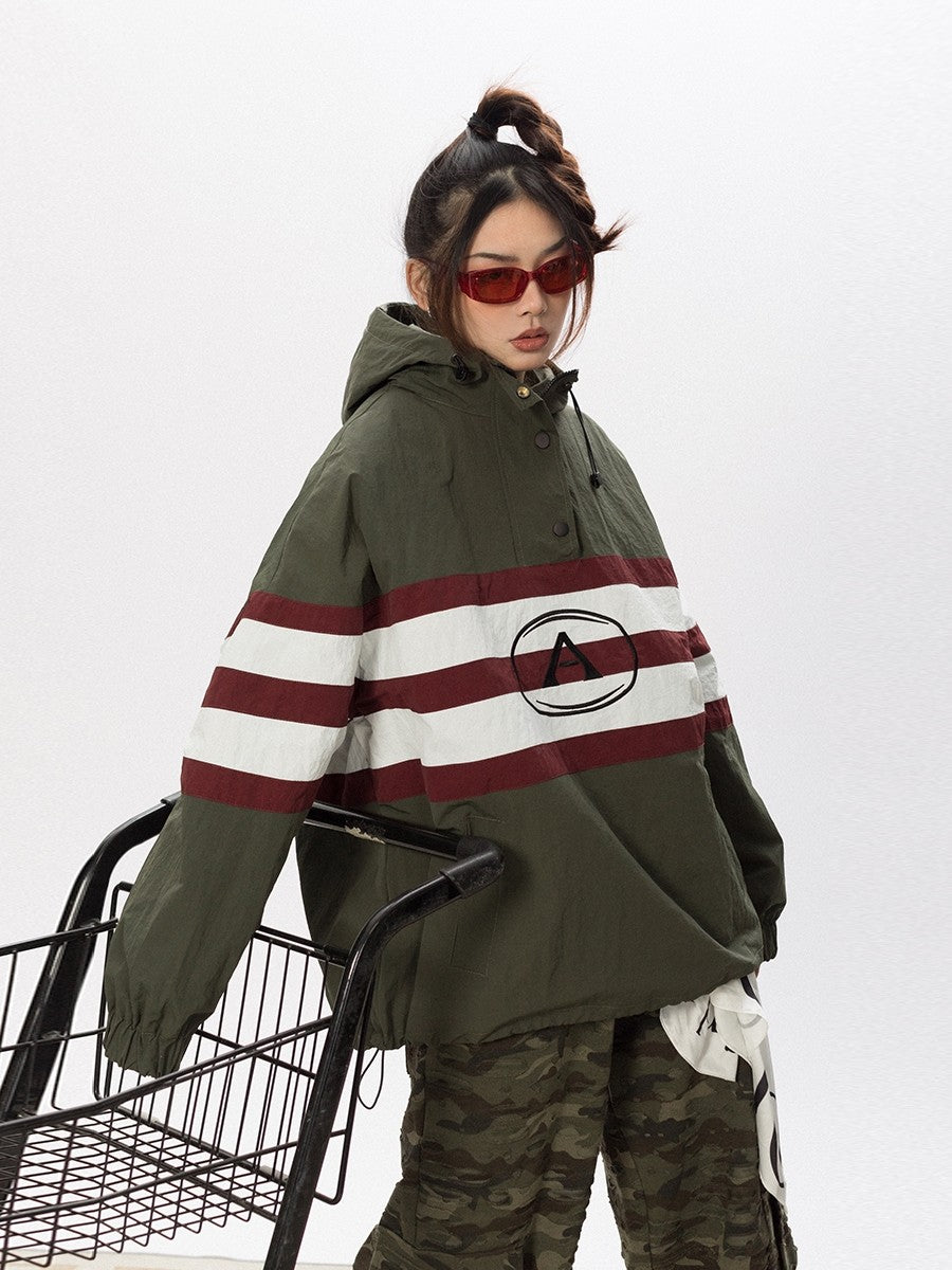 Striped Hooded Windbreaker