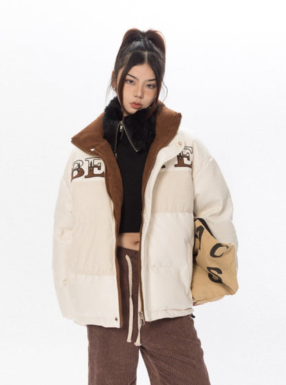 Corduroy Contrast Puffer Jacket