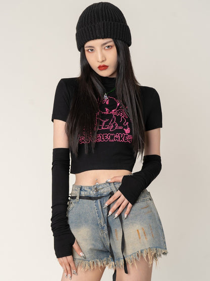 Troublemaker Baby Tee with Sleeves