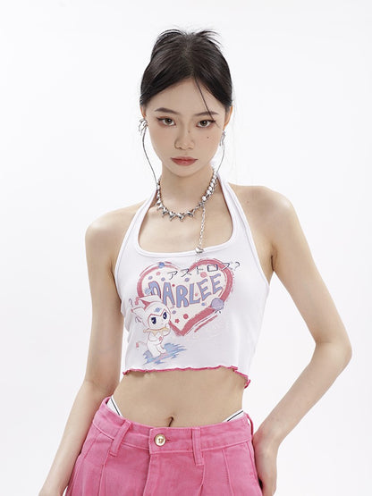 Cropped Graphic Halter Top