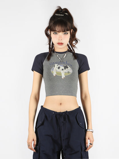 Cow Graphic Raglan Baby Tee