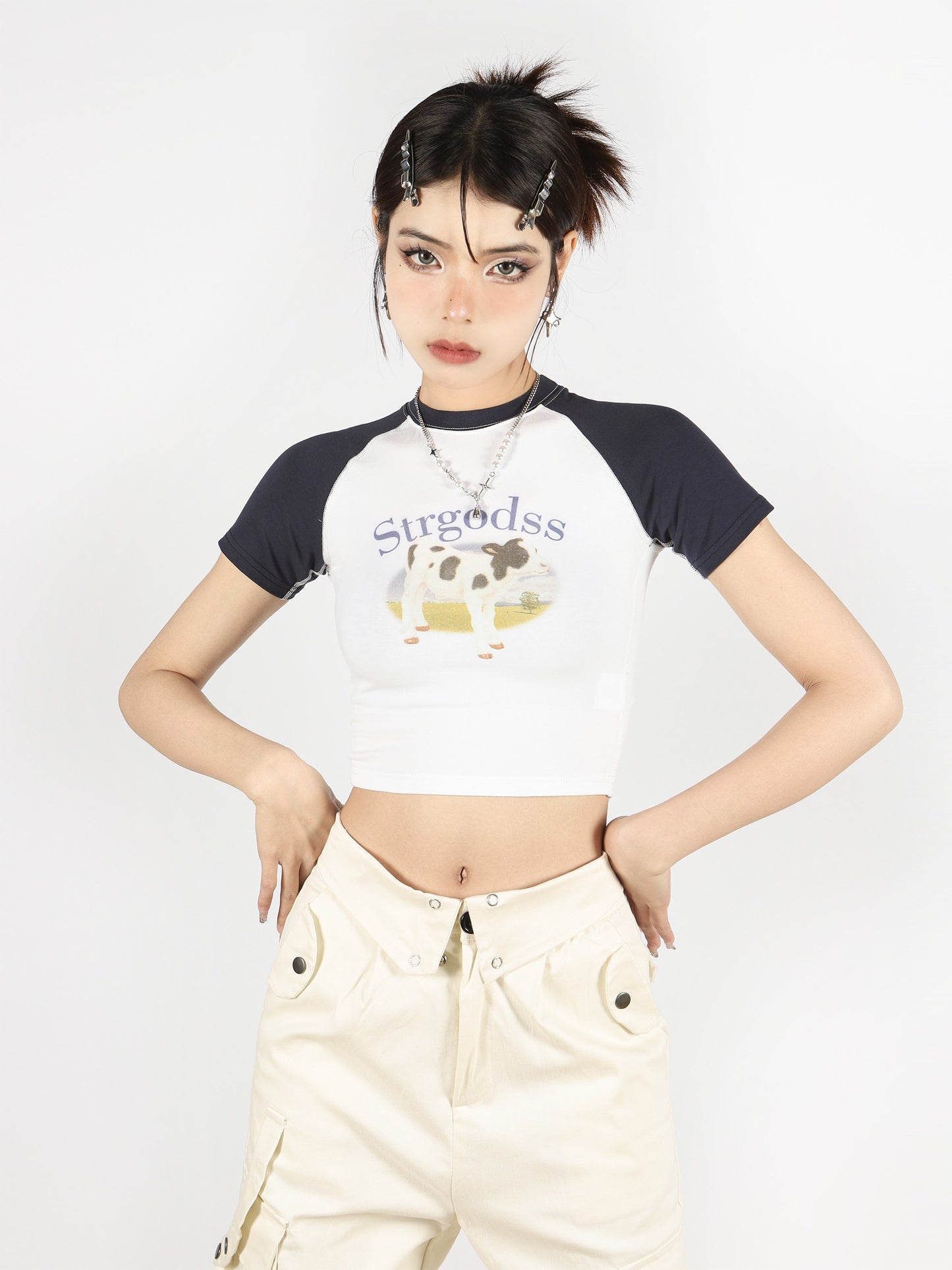 Cow Graphic Raglan Baby Tee