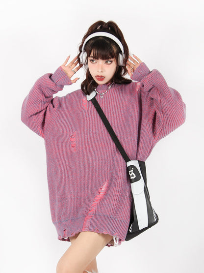 Two Toned Destroyed Sweater