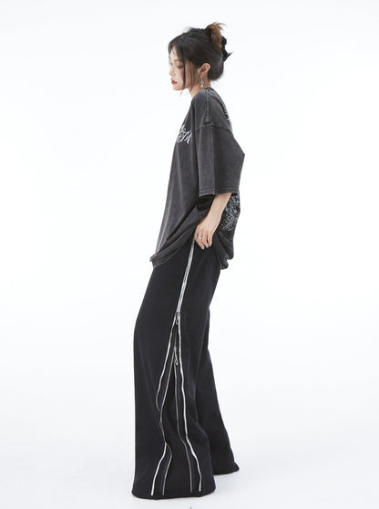 Zipper Wide Leg Jeans