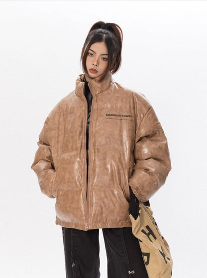 Faux Leather Puffer Jacket