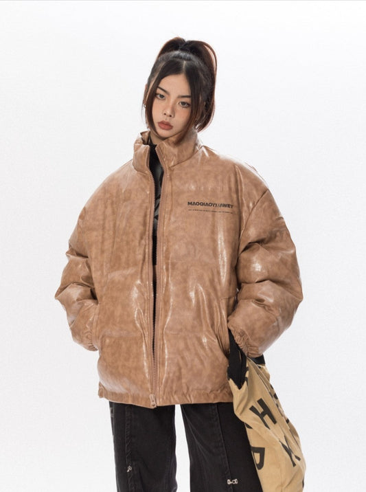 Faux Leather Puffer Jacket