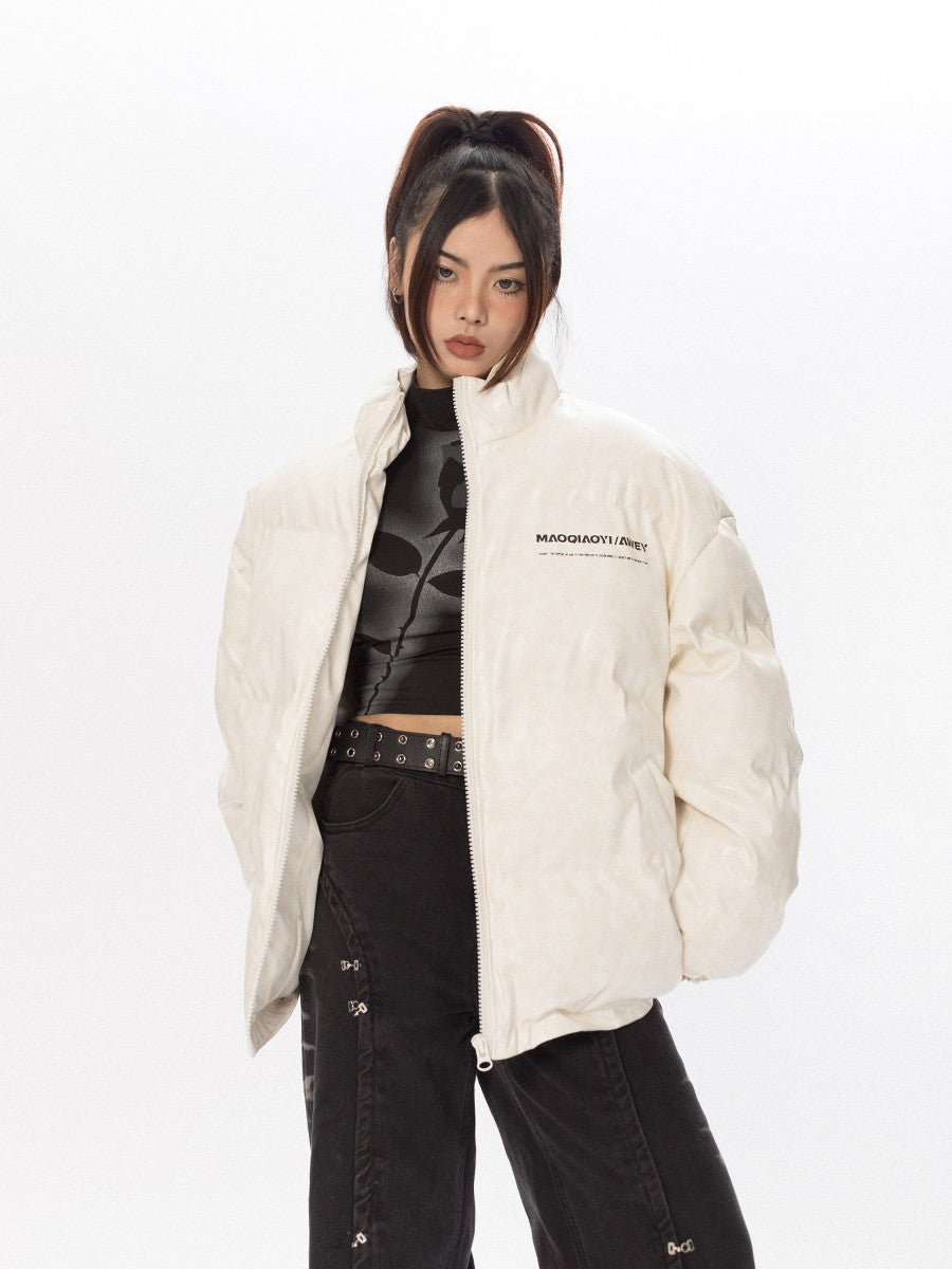 Faux Leather Puffer Jacket