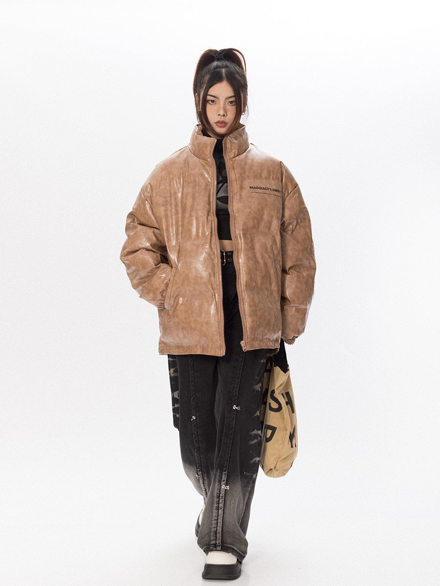 Faux Leather Puffer Jacket