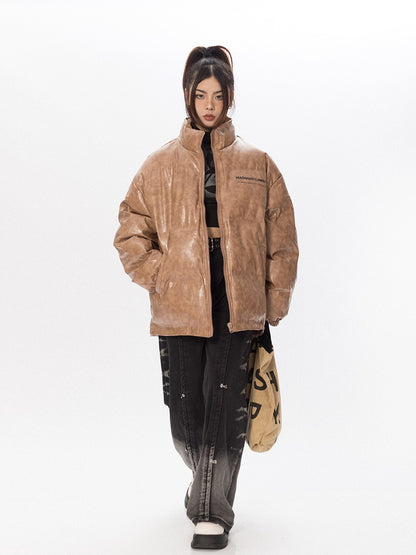 Faux Leather Puffer Jacket