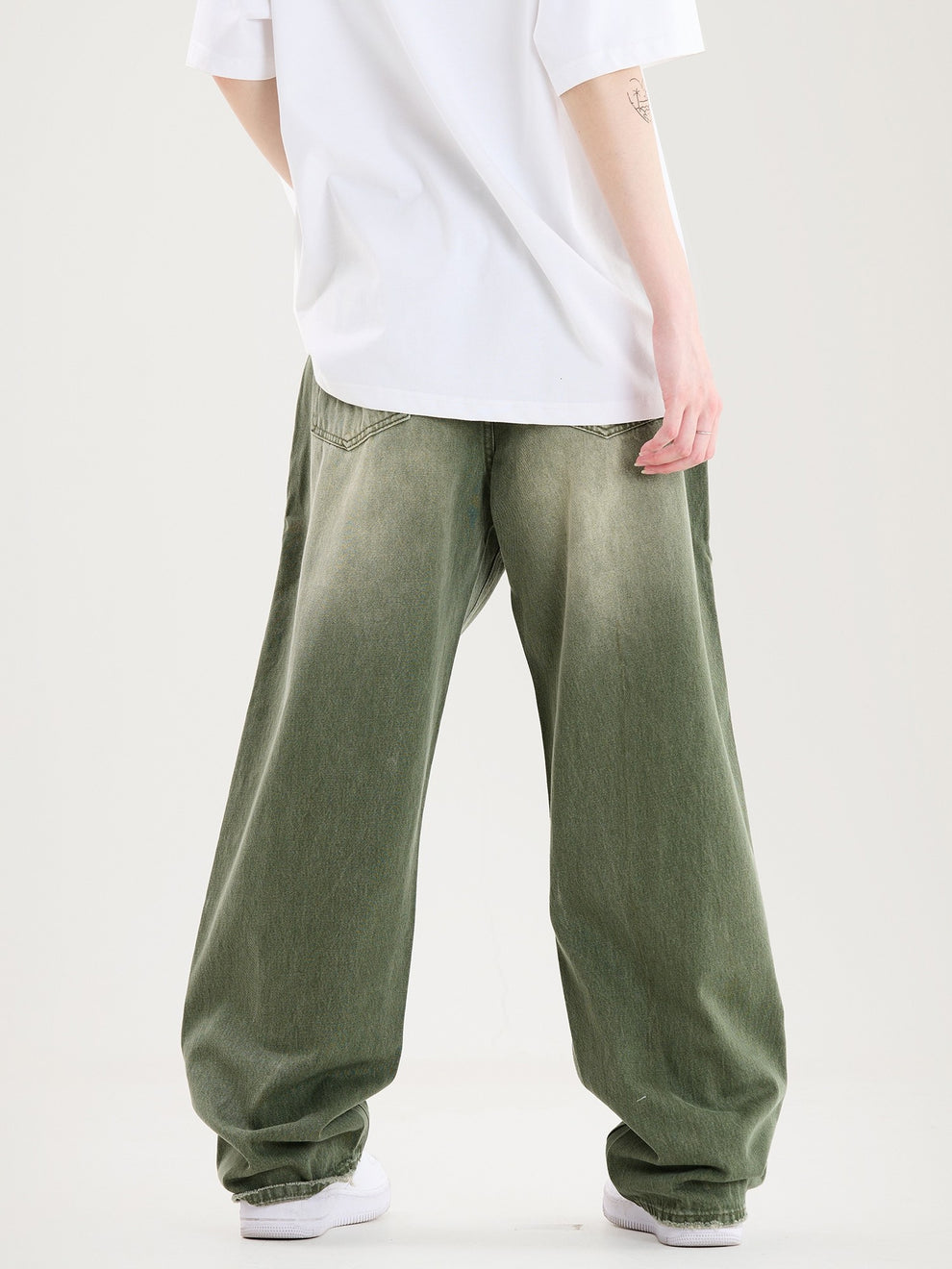 Deep Green Baggy Wide Leg Washed Jeans – LATENITEX