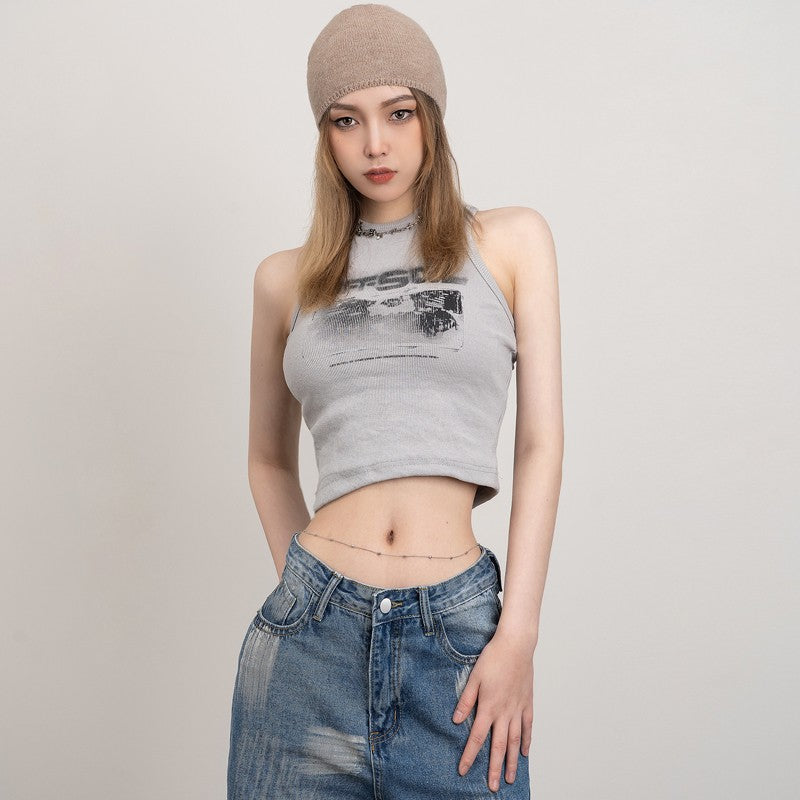 Graphic Ribbed Crop Top