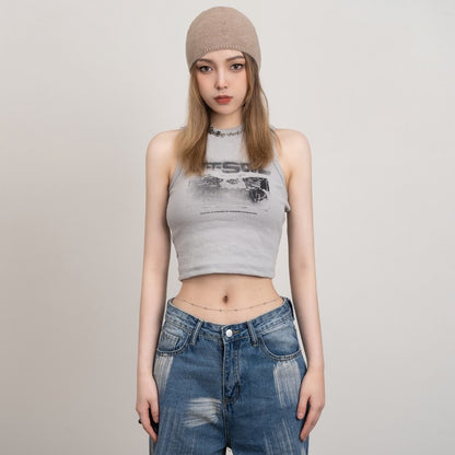 Graphic Ribbed Crop Top
