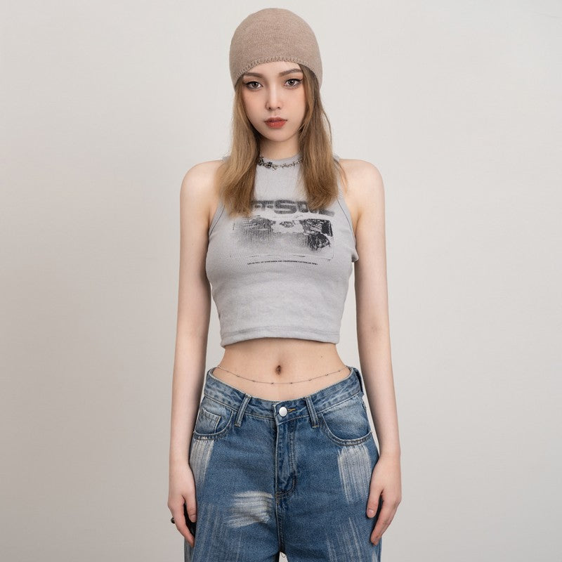Graphic Ribbed Crop Top