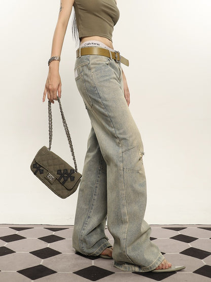 Relaxed Fit Knee Pleat Jeans