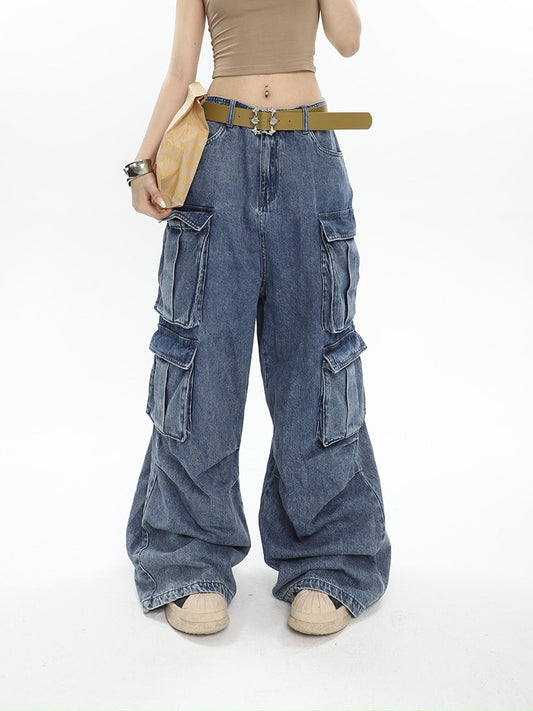 Baggy Wide Leg Denim Cargo Pants