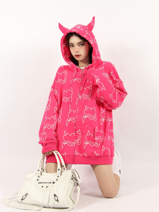 Devil heart Horned Zip Hoodie