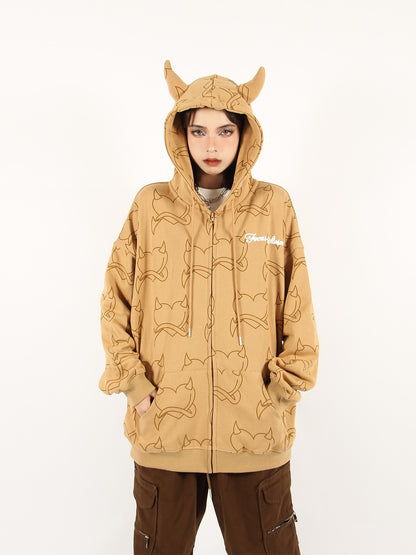 Devil heart Horned Zip Hoodie