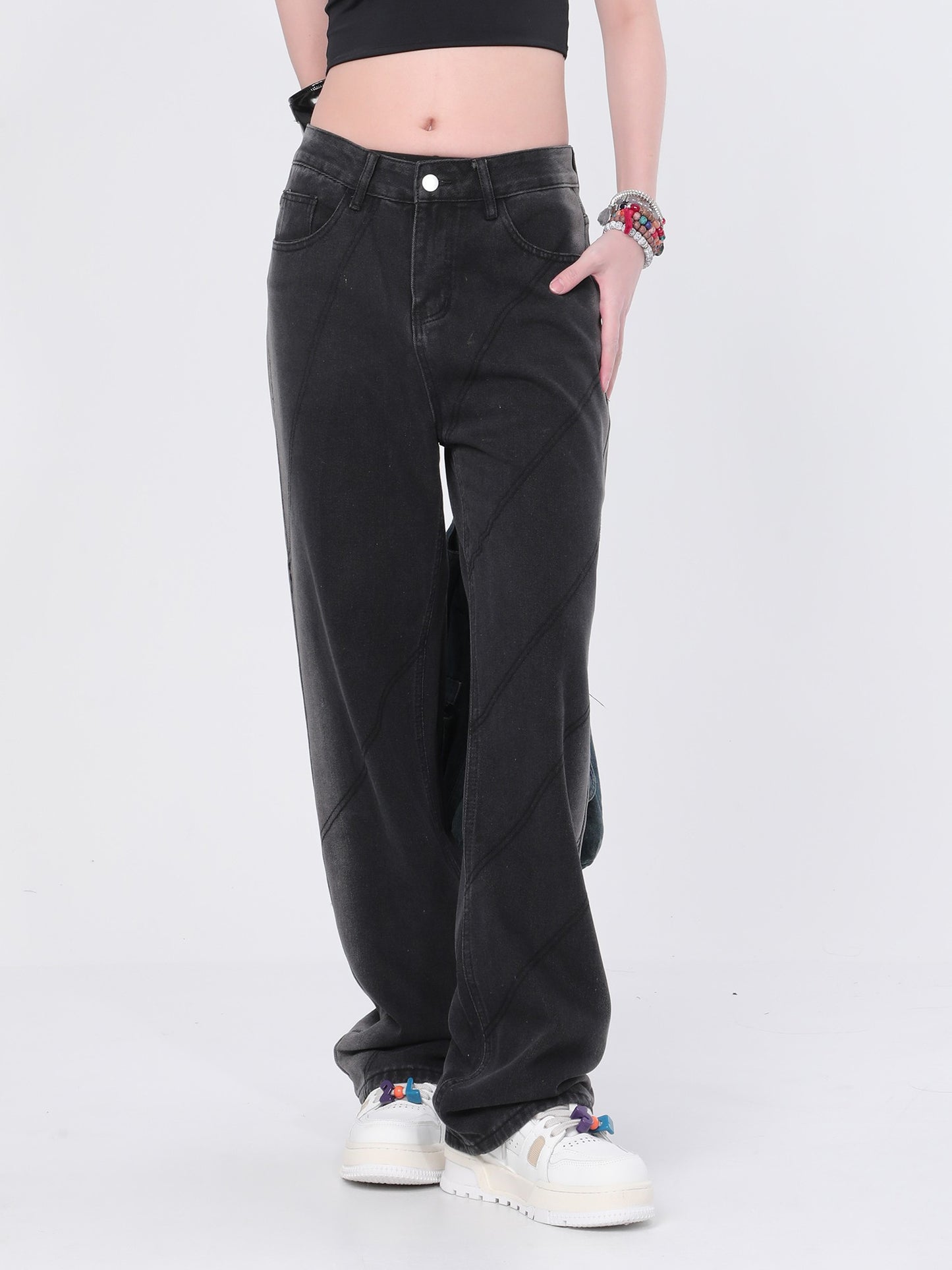 Striped Distressed Jeans