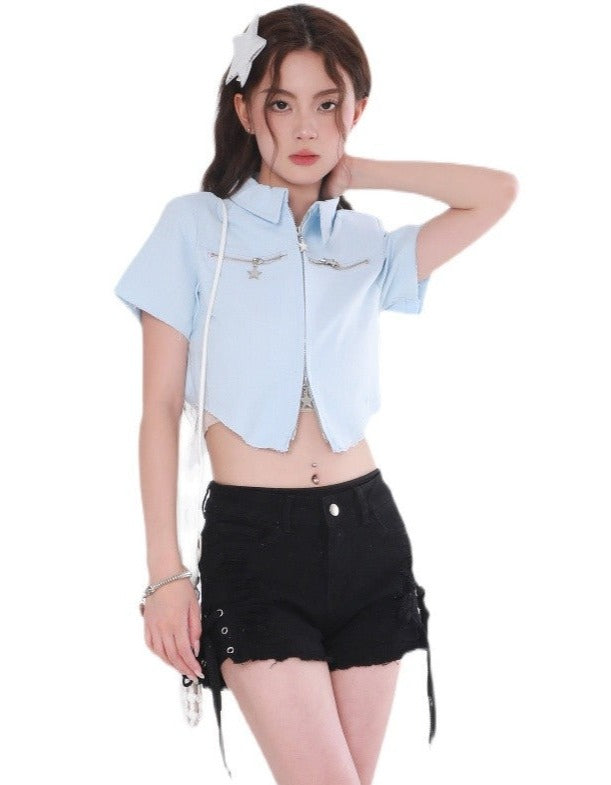 Star Zipper Crop Top