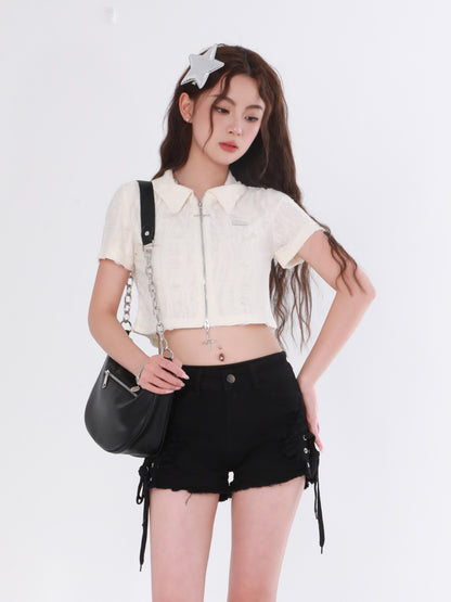 Destroyed Zip Crop Top