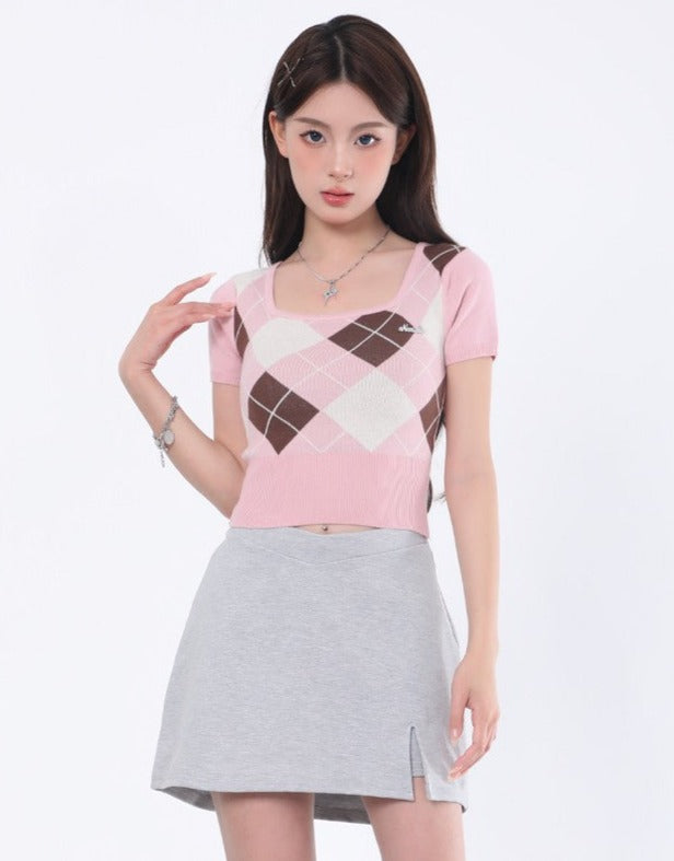 Argyle Square Neck Crop Top