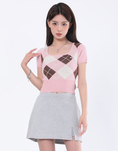 Argyle Square Neck Crop Top
