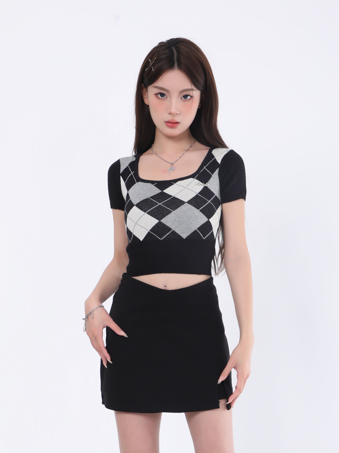 Argyle Square Neck Crop Top