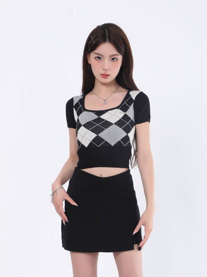 Argyle Square Neck Crop Top