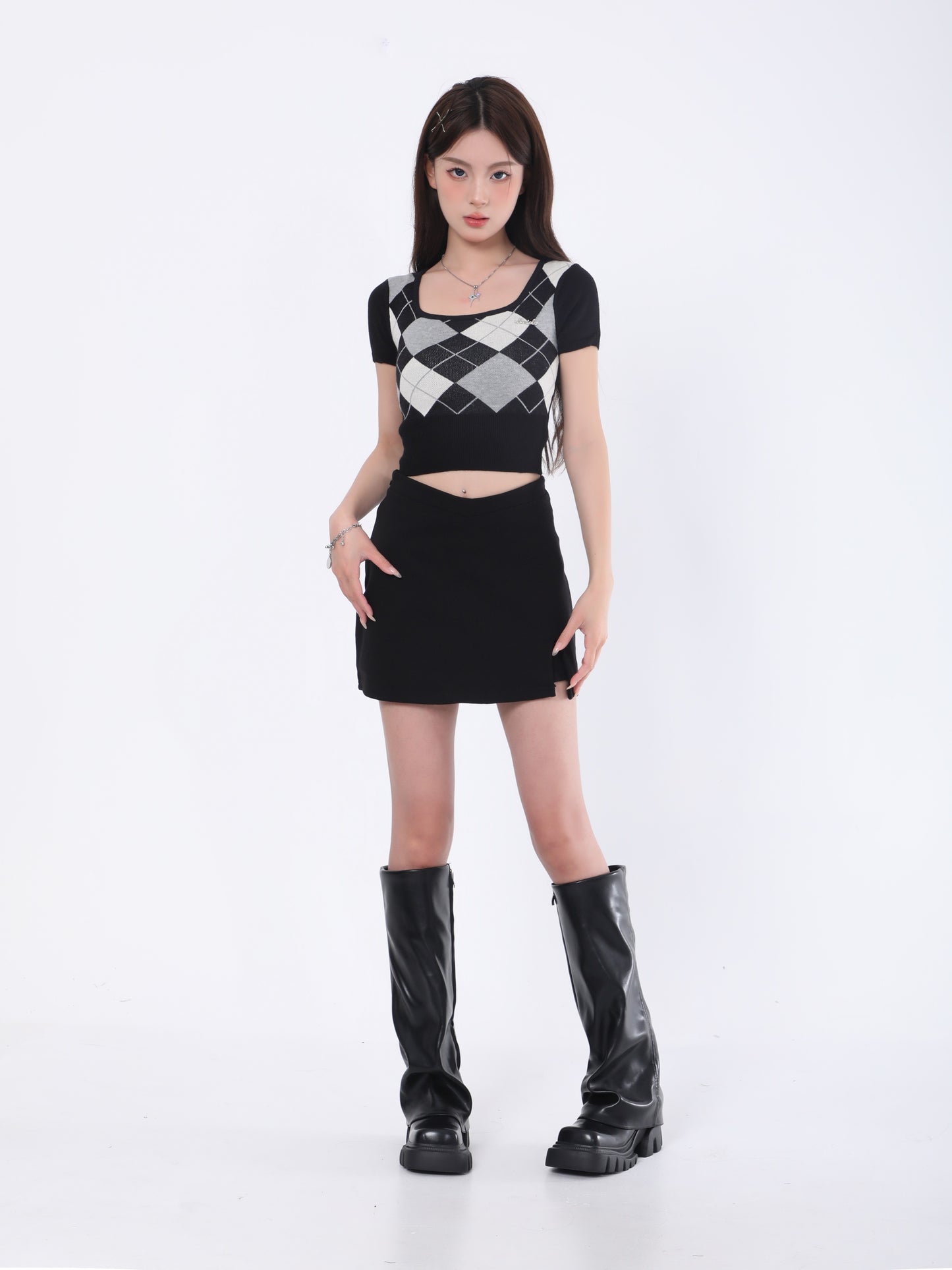 Argyle Square Neck Crop Top