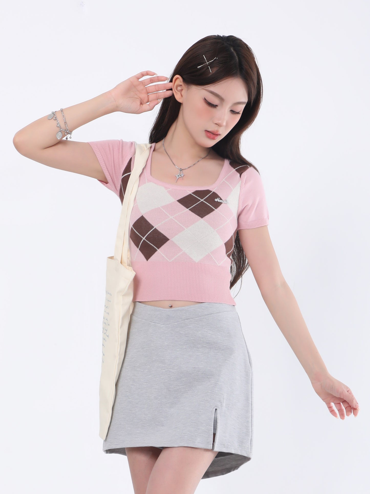 Argyle Square Neck Crop Top