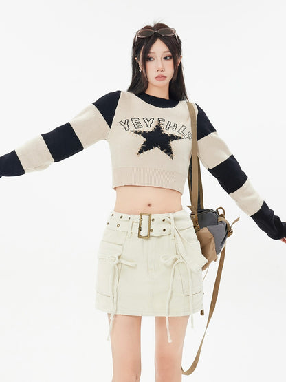 Star Striped Cropped Sweater