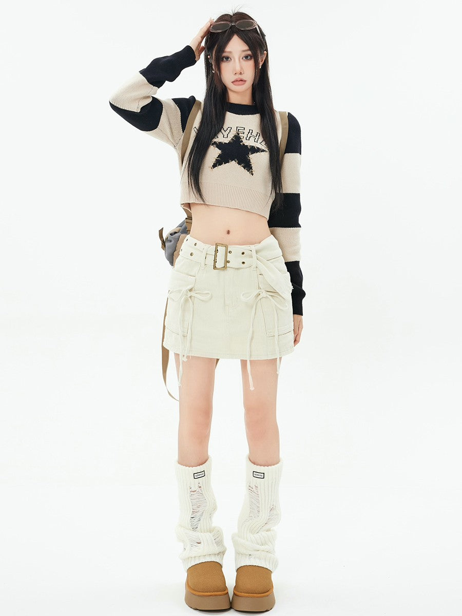 Star Striped Cropped Sweater