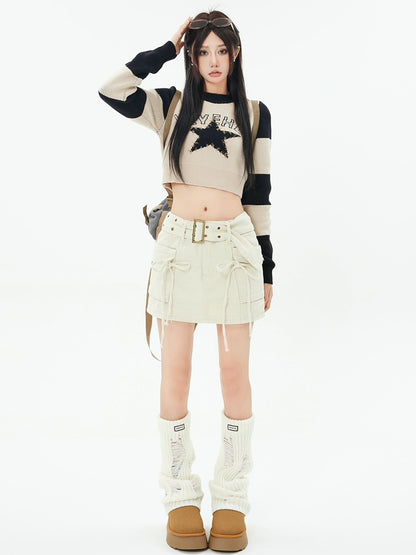 Star Striped Cropped Sweater