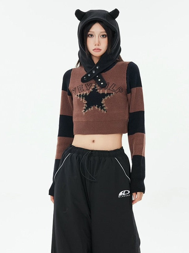 Star Striped Cropped Sweater