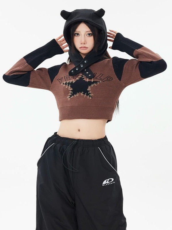 Star Striped Cropped Sweater