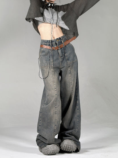 Sand Washed Wide Leg Jeans