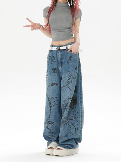 Doodle Washed Baggy Jeans