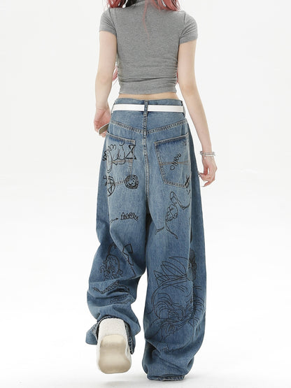 Doodle Washed Baggy Jeans