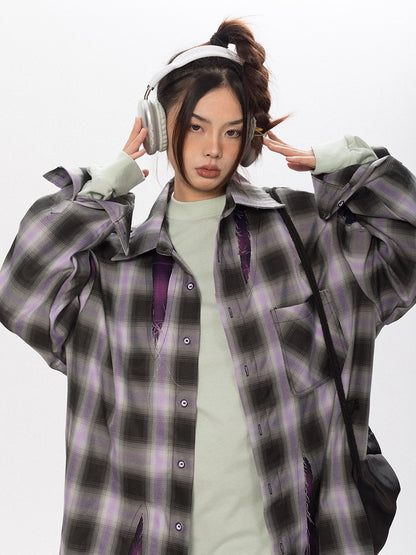 Deconstructed Purple Plaid Shirt