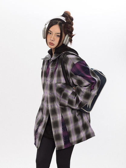 Deconstructed Purple Plaid Shirt