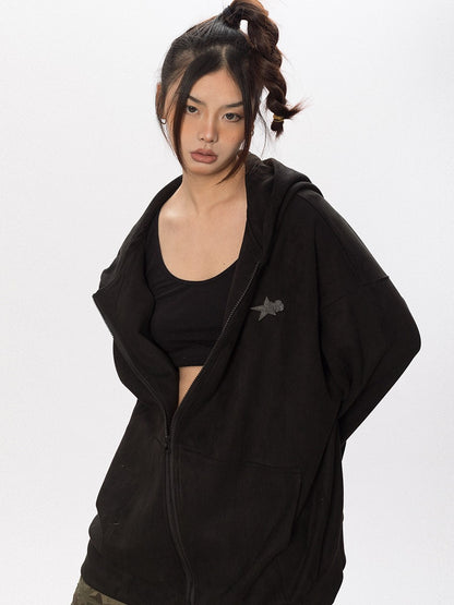 Asymmetric Zipper Faux Suede Hoodie