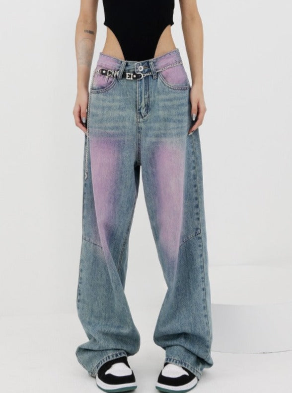Pink Distressed Baggy Jeans