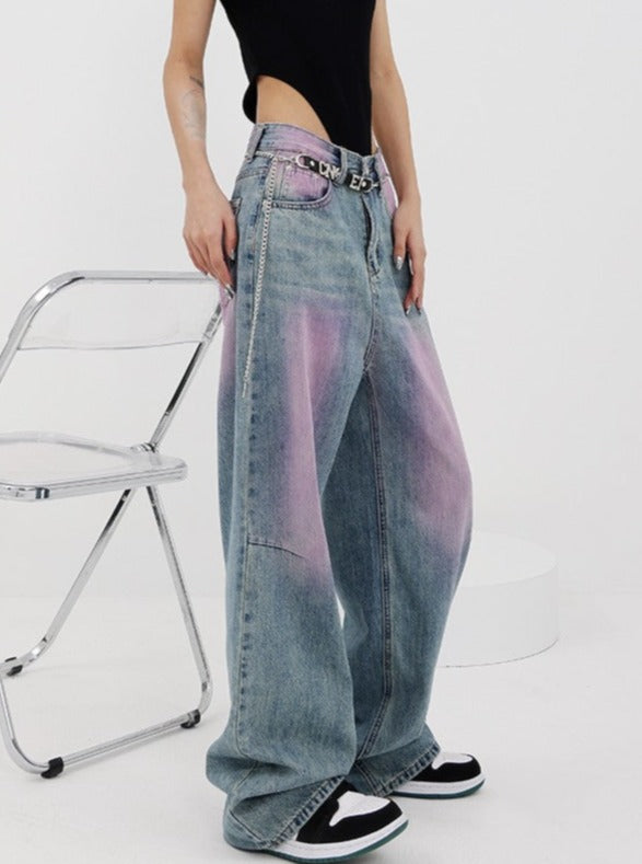 Pink Distressed Baggy Jeans