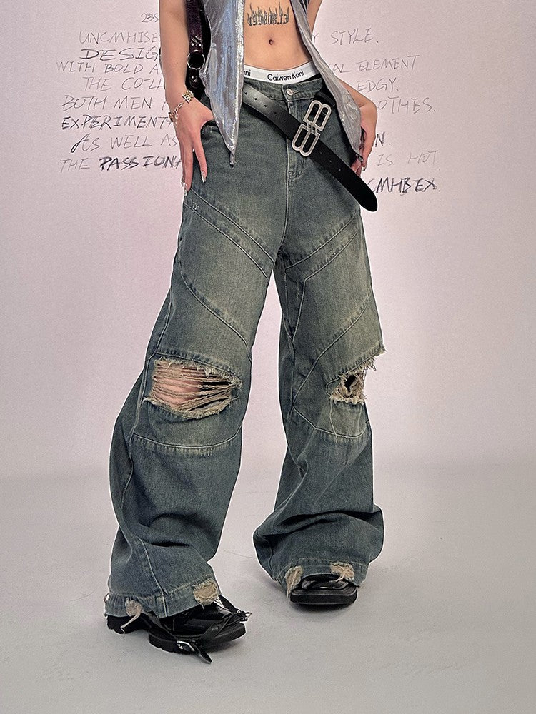 Wide Leg Shredded Jeans