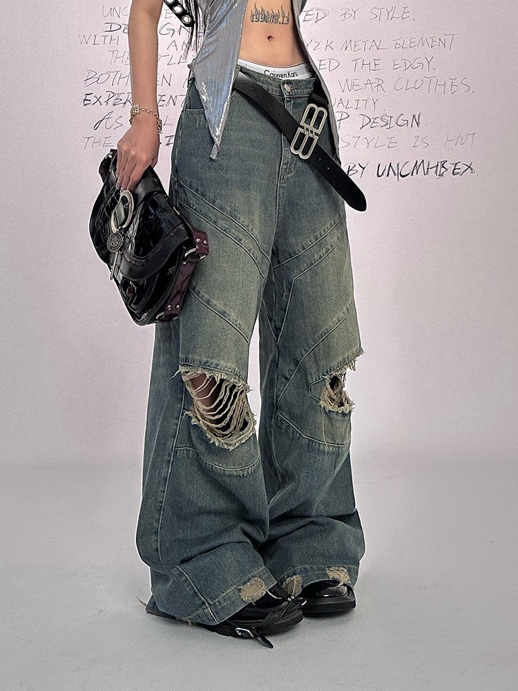 Wide Leg Shredded Jeans