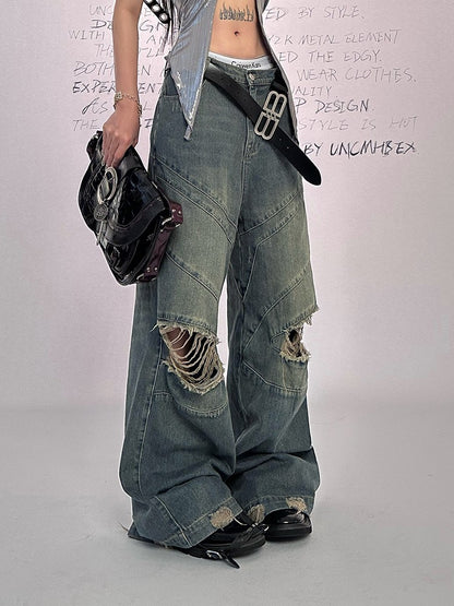 Wide Leg Shredded Jeans