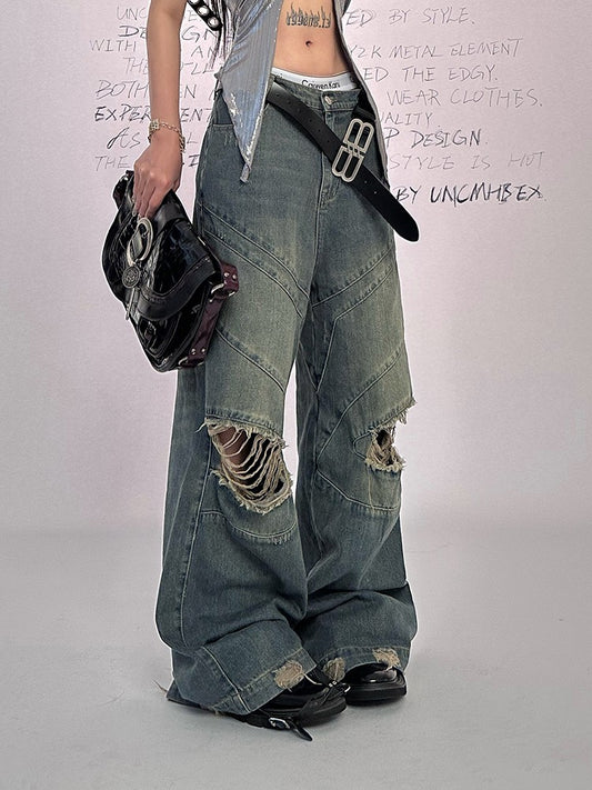 Wide Leg Shredded Jeans