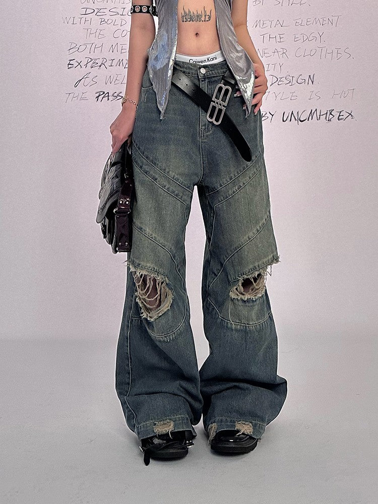 Wide Leg Shredded Jeans