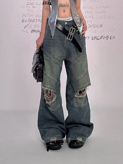 Wide Leg Shredded Jeans